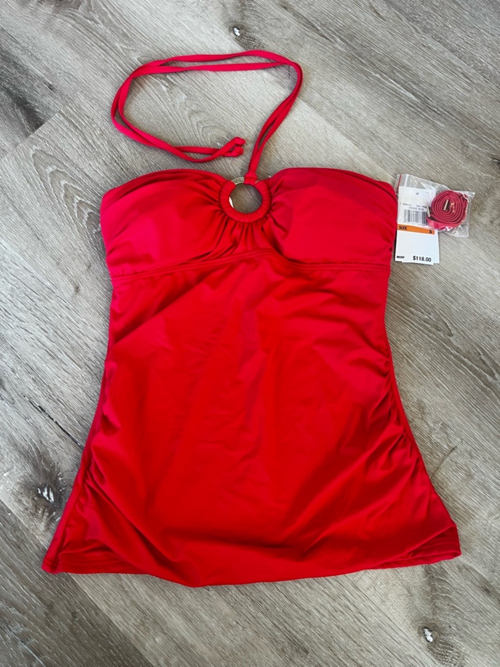 🆕Michael Kors Red Halter Tankini Top with Ring Detail - Women